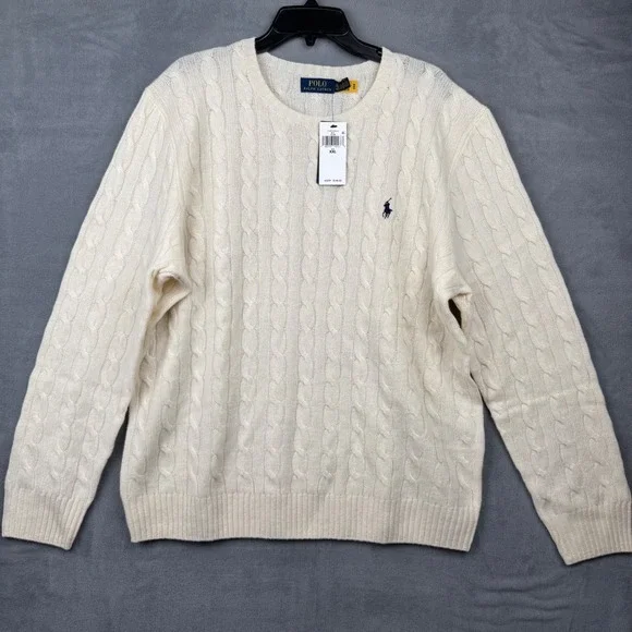 Polo Ralph Lauren Mens Cream Cable Knit Wool Cashmere Sweater XXL NWT - Picture 2 of 11